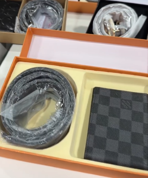 Louis Vuitton Damier Leather Belt and Wallet Gift Set