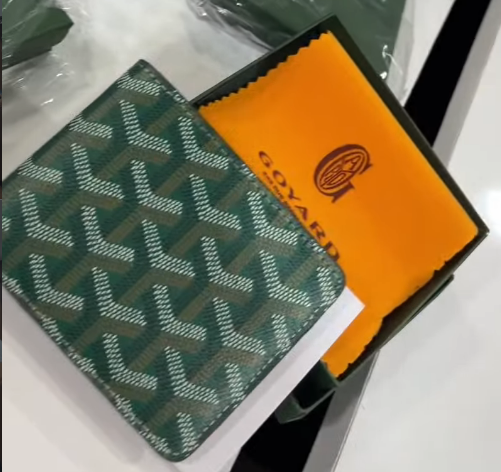 Goyard Luxury Green Chevron Bifold Wallet